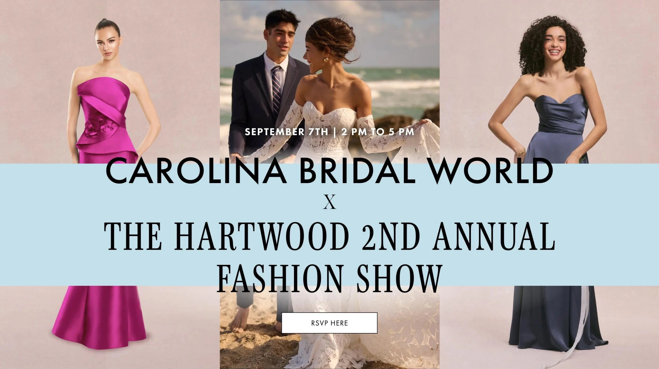 Models wearing Maggie sottero Dakota, Morilee 31251 and Alexander by Daymor, desktop banner