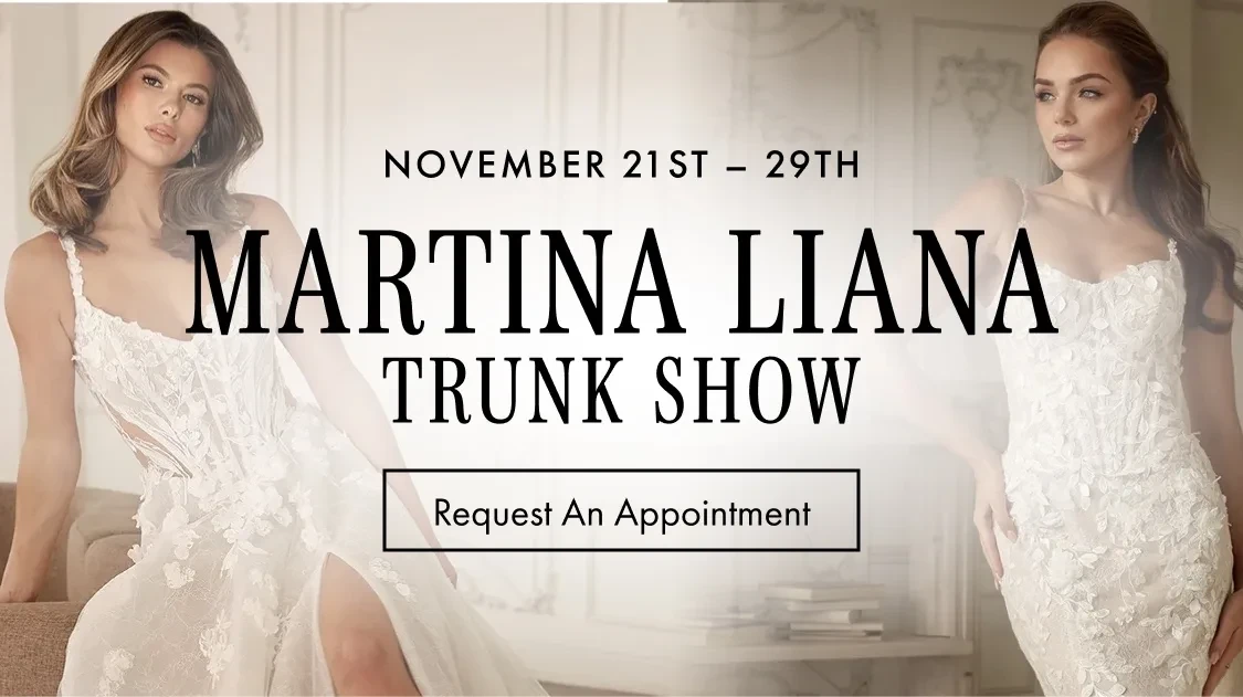 Models wearing Martina Liana bridal gowns, Trunk show mobile banner