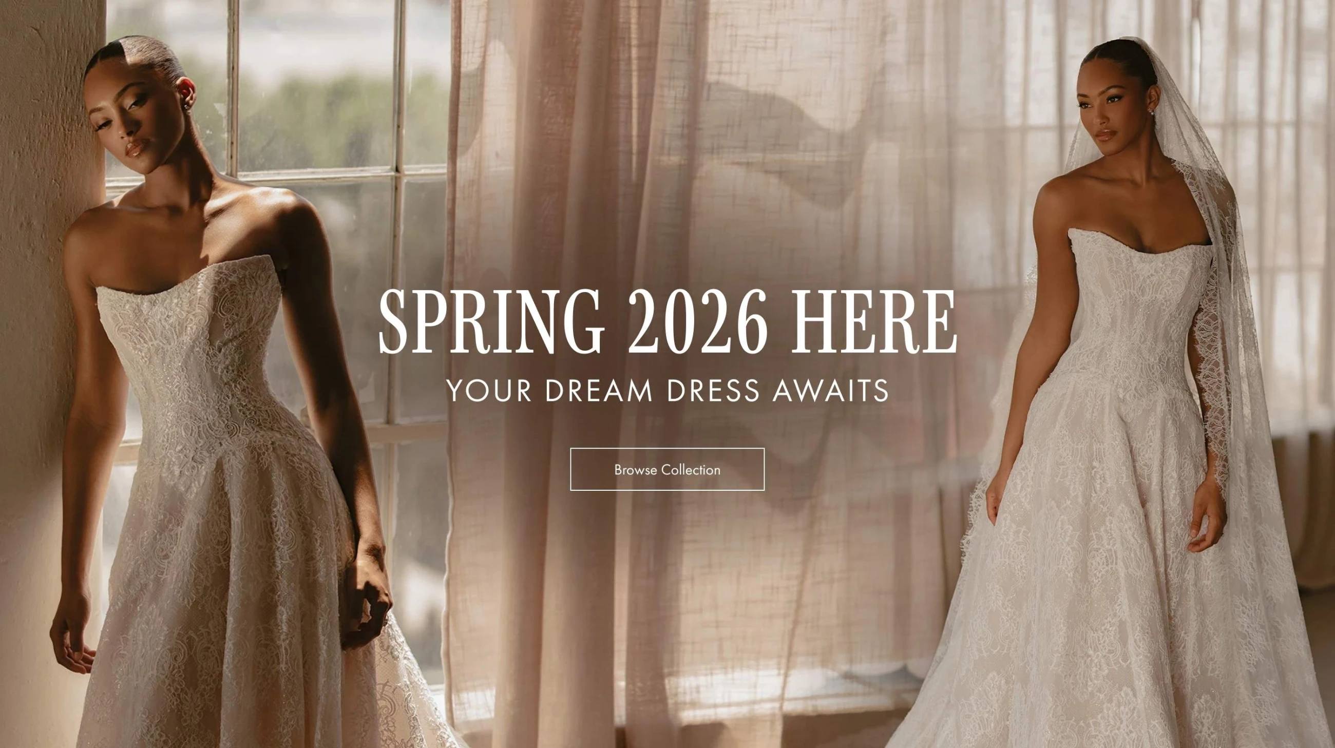 Model wearing Martina Liana bridal dress, desktop banner