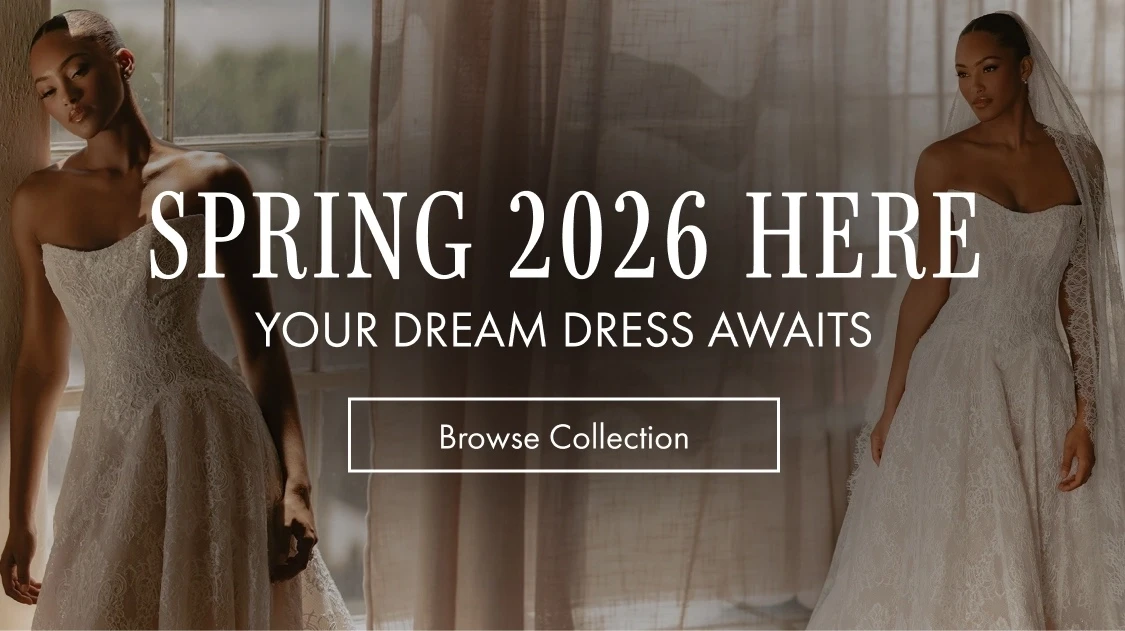 Model wearing Martina Liana bridal dress, mobile banner