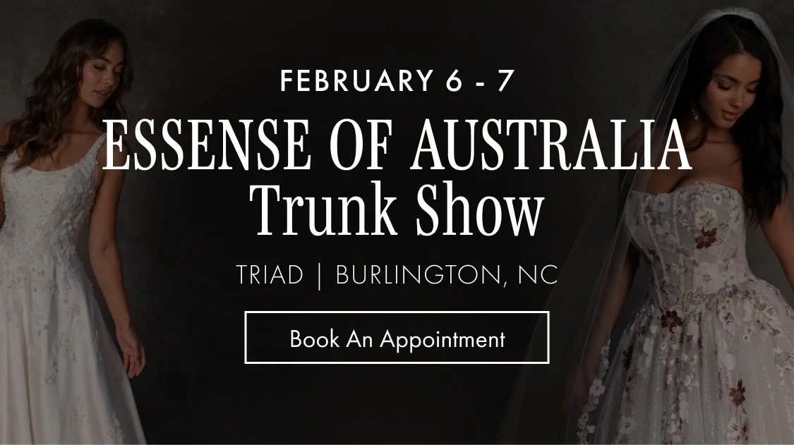 Models wearing Essense of Australia bridal dresses, trunk show mobile banner