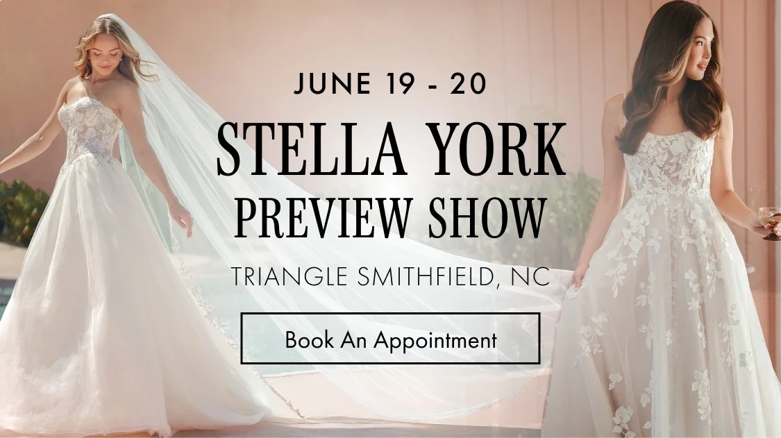 Models wearing Stella York bridal dress, preview show mobile banner